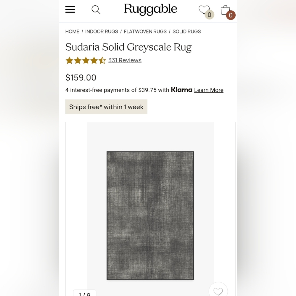 Ruggable 4×6 Sudaria Solid Grayscale Rug